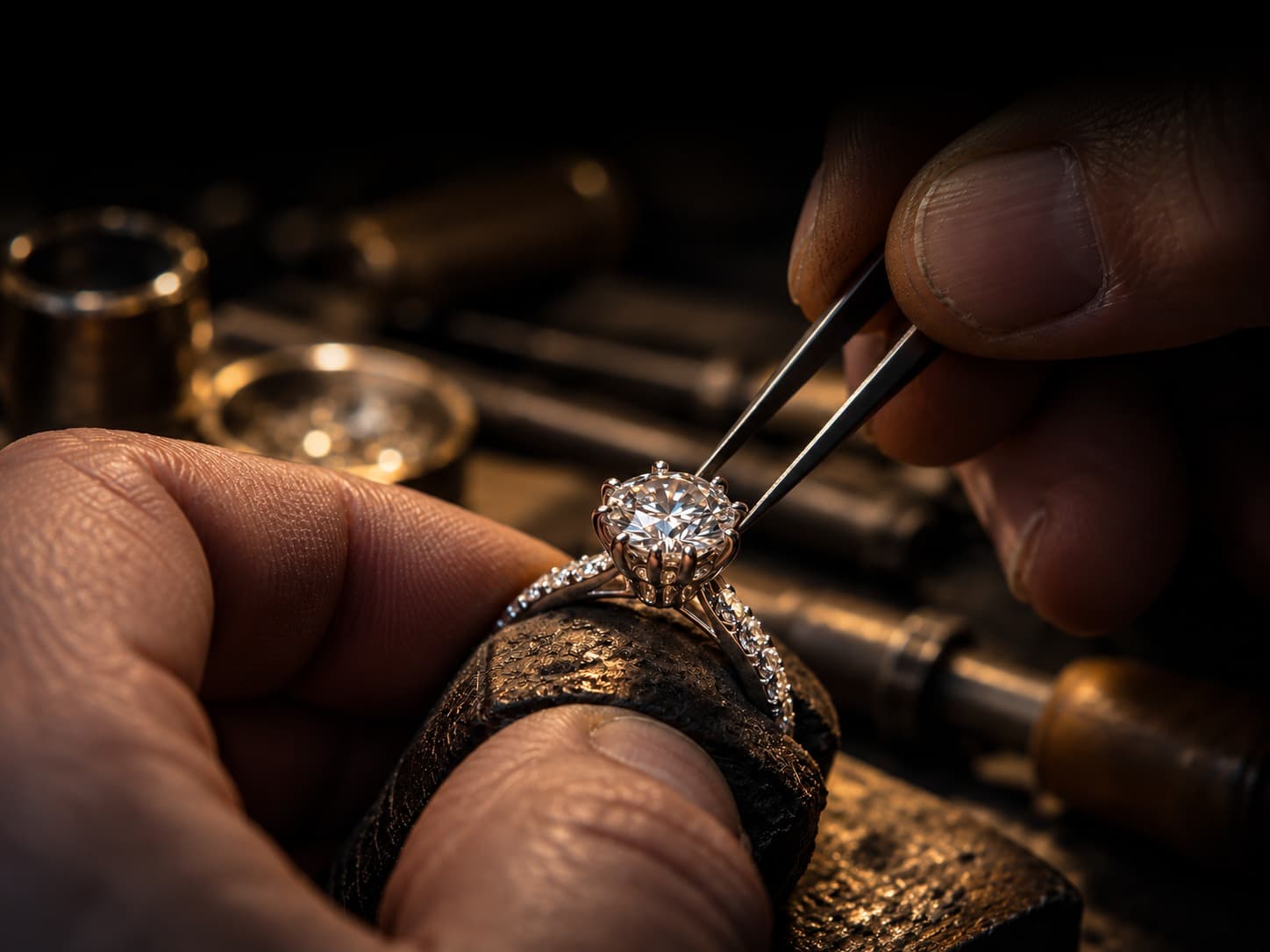 A Diamond Soirée jeweller setting a stone by hand