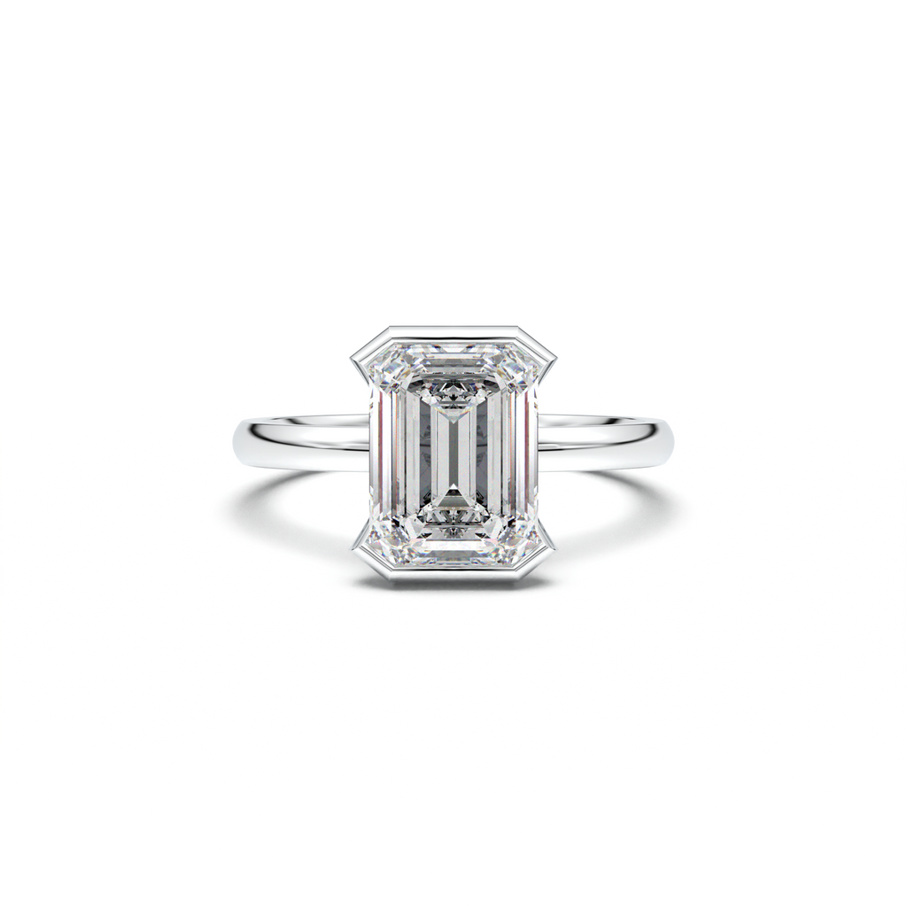 Emerald Cut Half-Bezel Engagement Ring