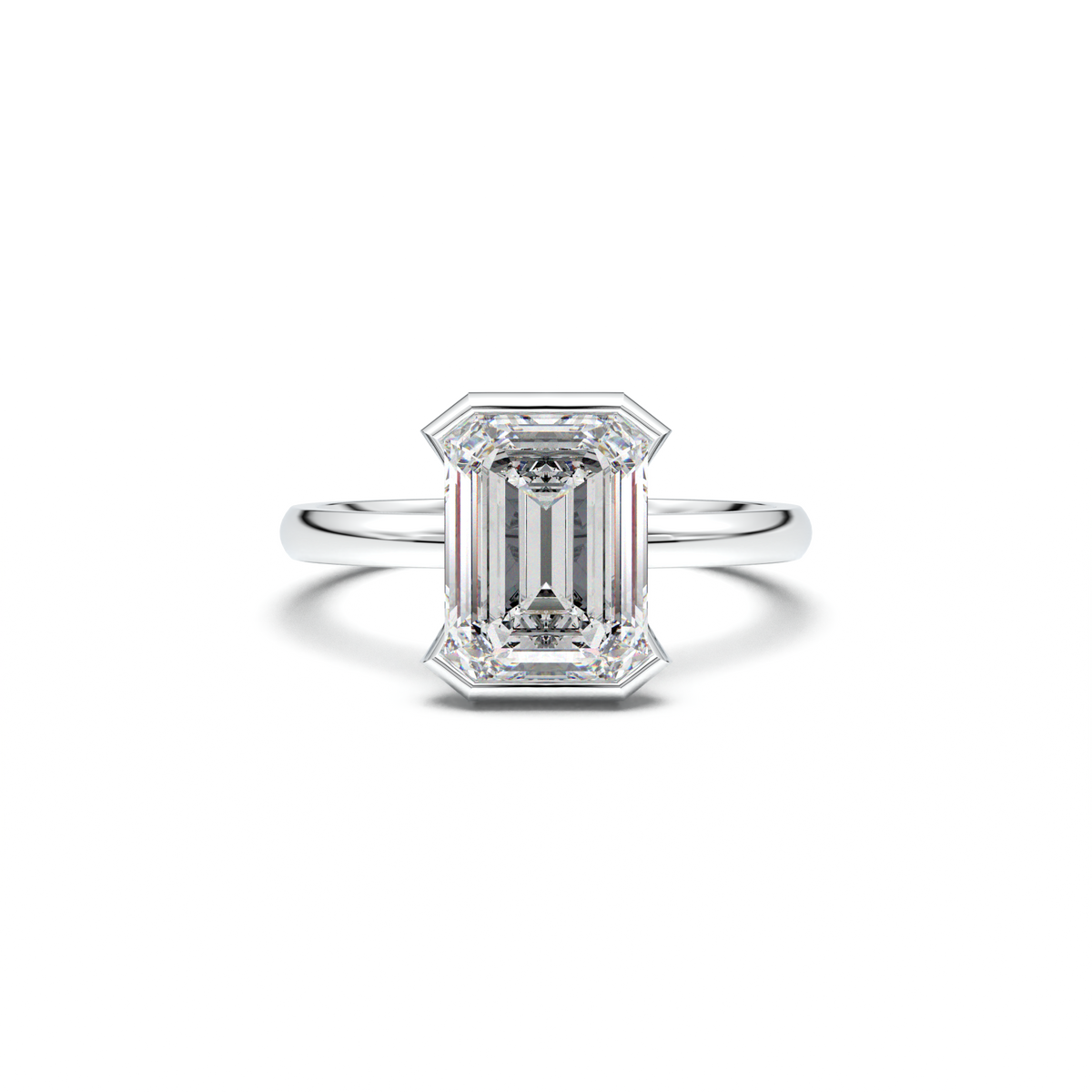 Emerald Cut Half-Bezel Engagement Ring