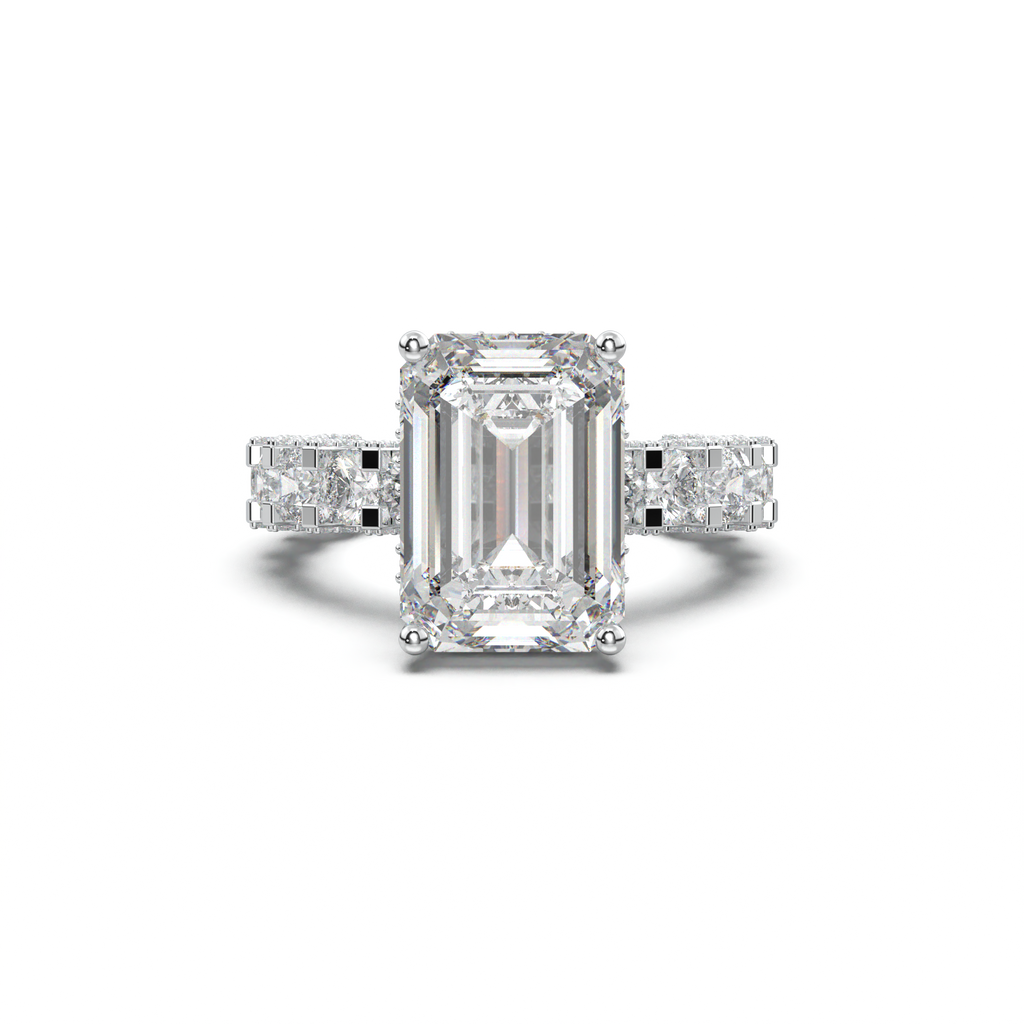 Emerald Diamond Band Engagement Ring