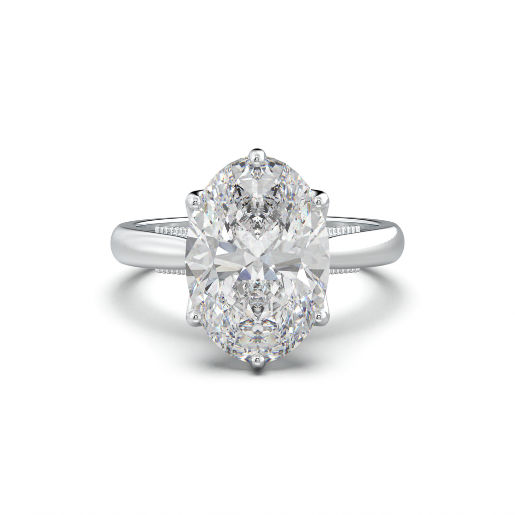 Oval Tulip Setting Hidden bridge Halo Engagement Ring