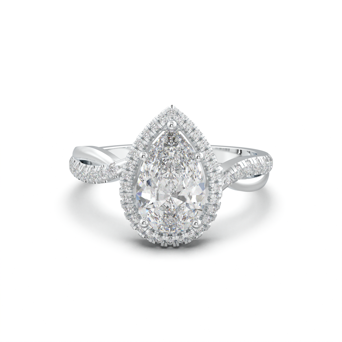 Pear Halo Twisted Pavé Engagement Ring