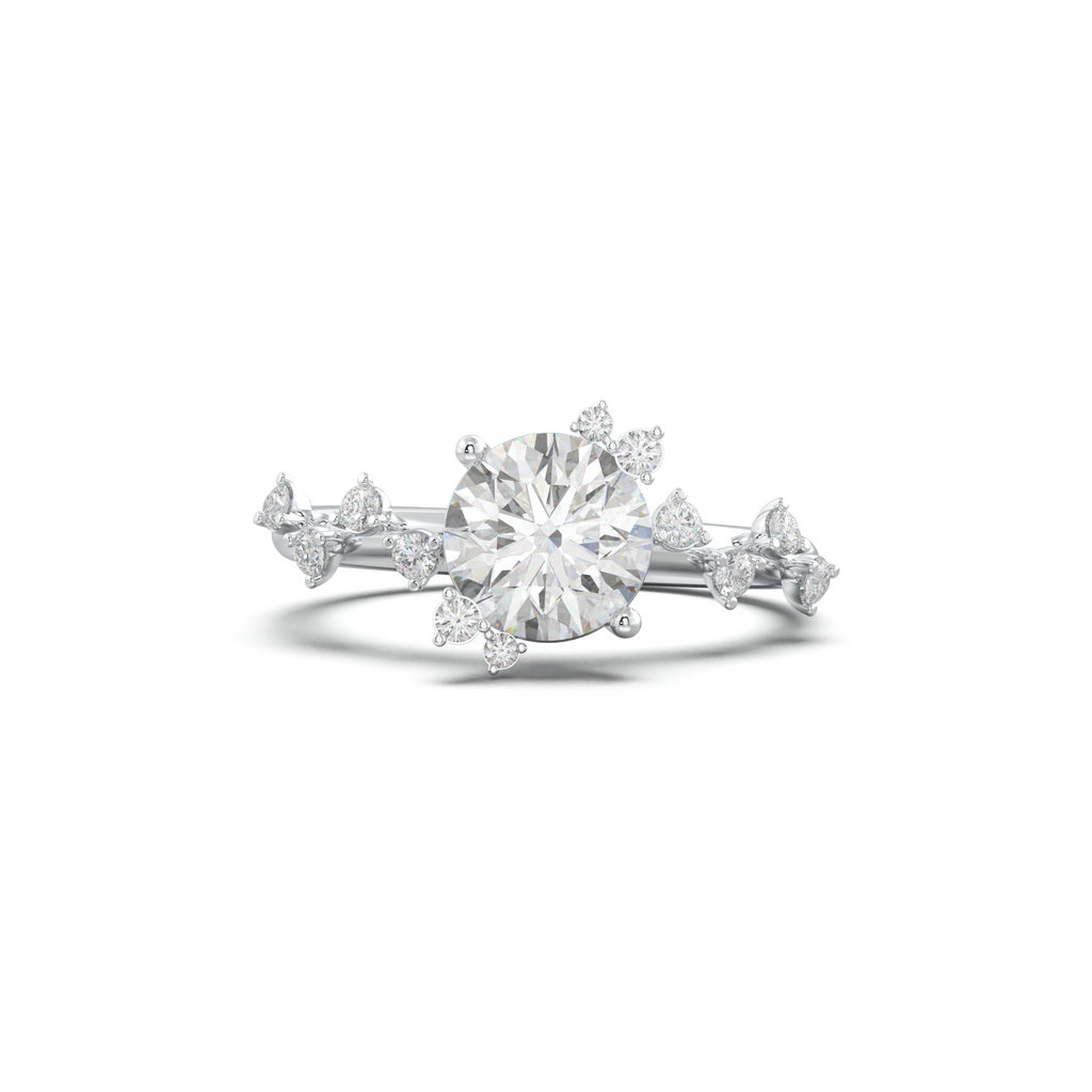 Round Botanical Accent Engagement Ring