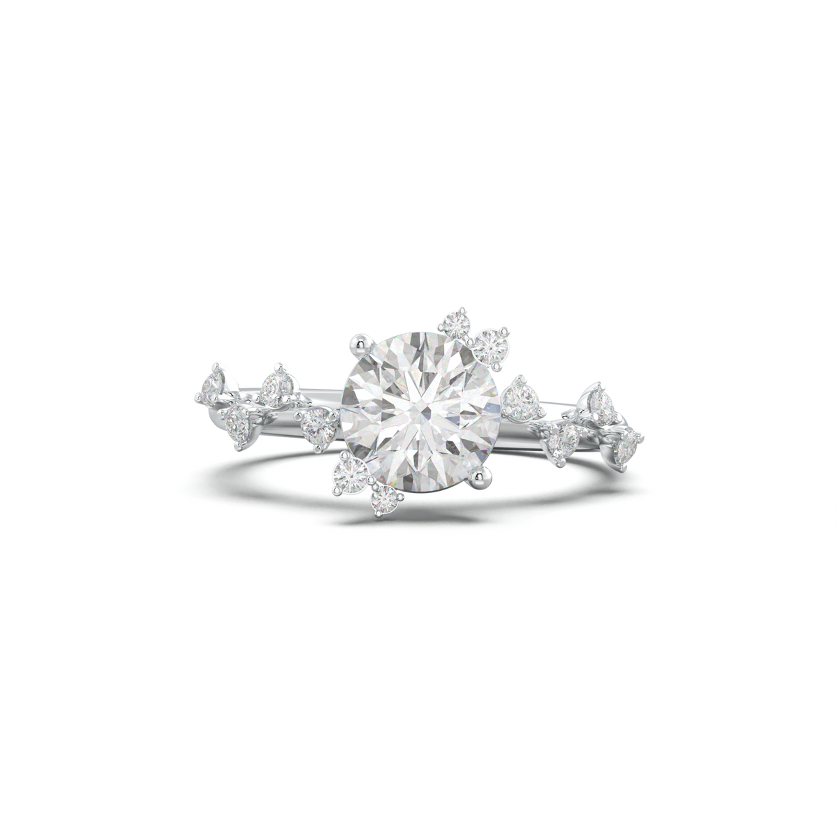 Round Botanical Accent Engagement Ring