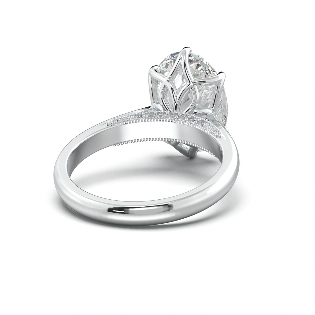 Oval Tulip Setting Hidden bridge Halo Engagement Ring