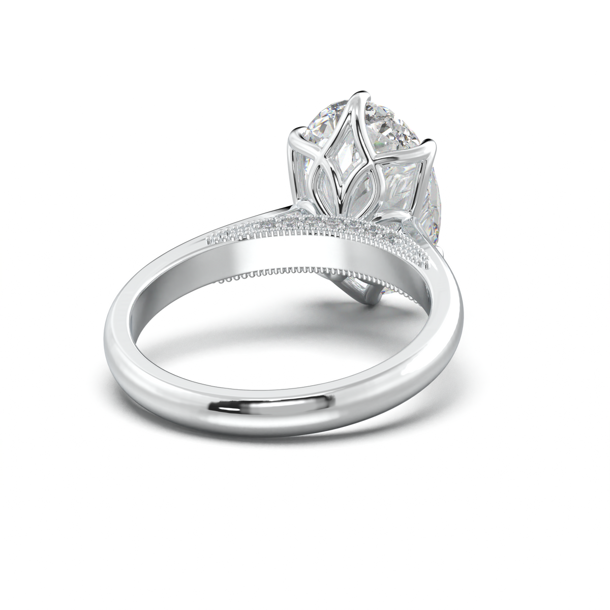 Oval Tulip Setting Hidden bridge Halo Engagement Ring