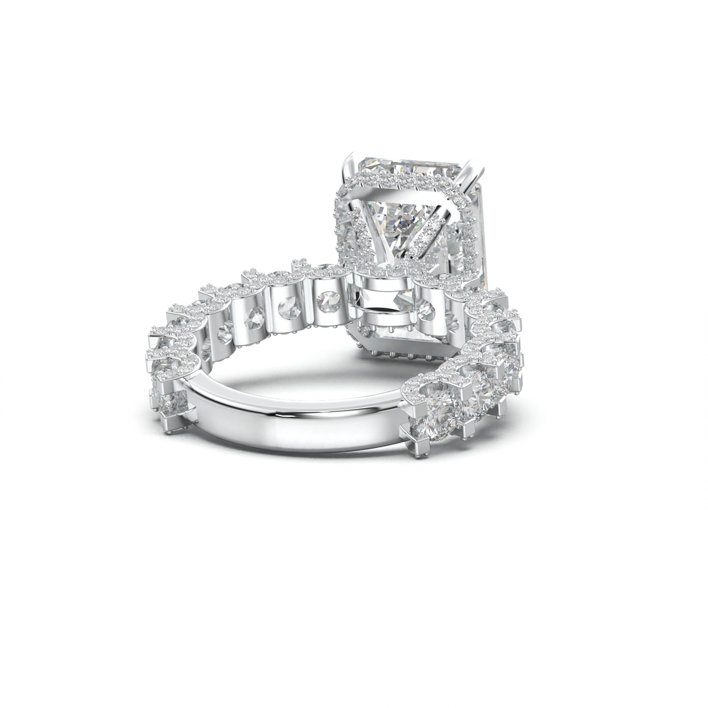 Emerald Diamond Band Engagement Ring
