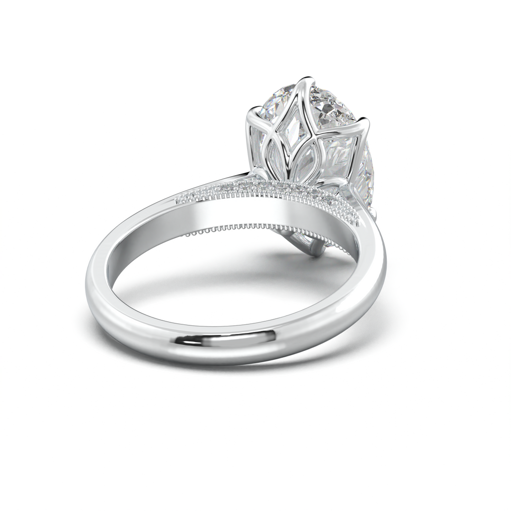 Oval Tulip Setting Hidden bridge Halo Engagement Ring