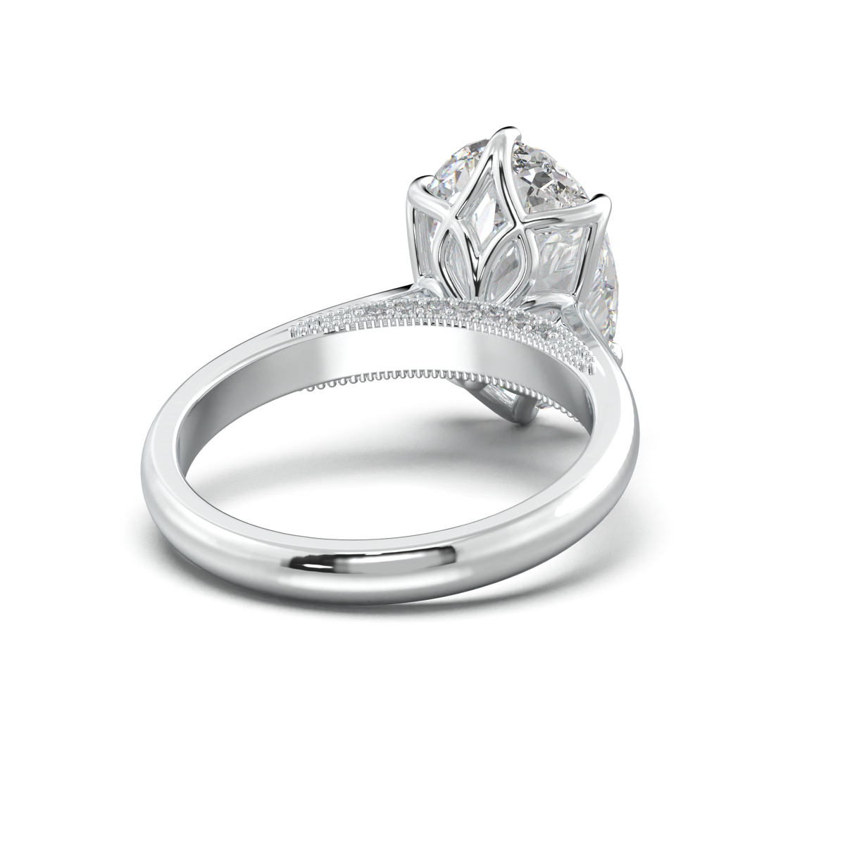 Oval Tulip Setting Hidden bridge Halo Engagement Ring