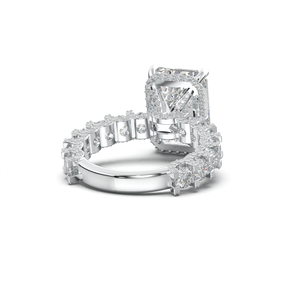 Emerald Diamond Band Engagement Ring