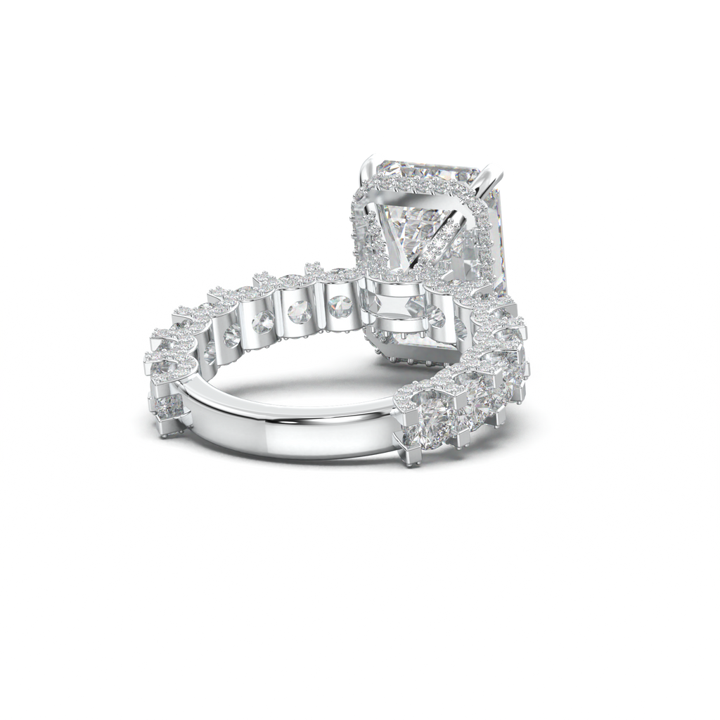 Emerald Diamond Band Engagement Ring