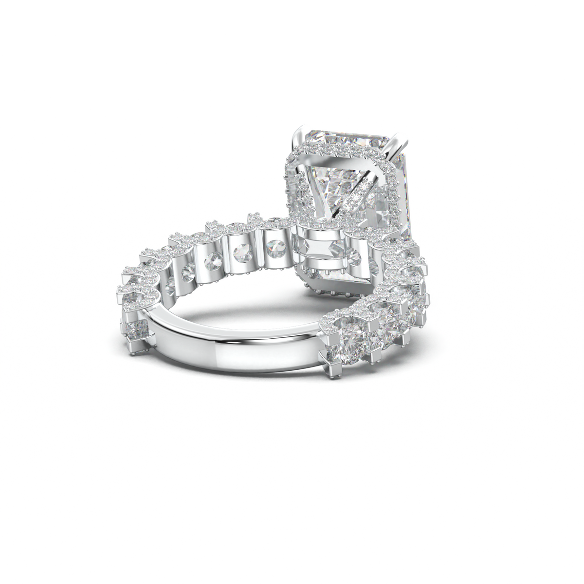 Emerald Diamond Band Engagement Ring
