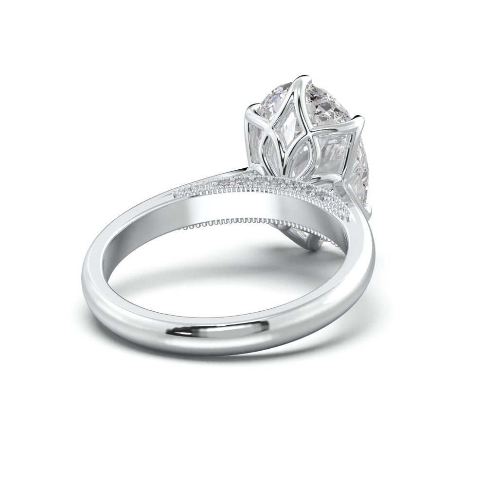 Oval Tulip Setting Hidden bridge Halo Engagement Ring
