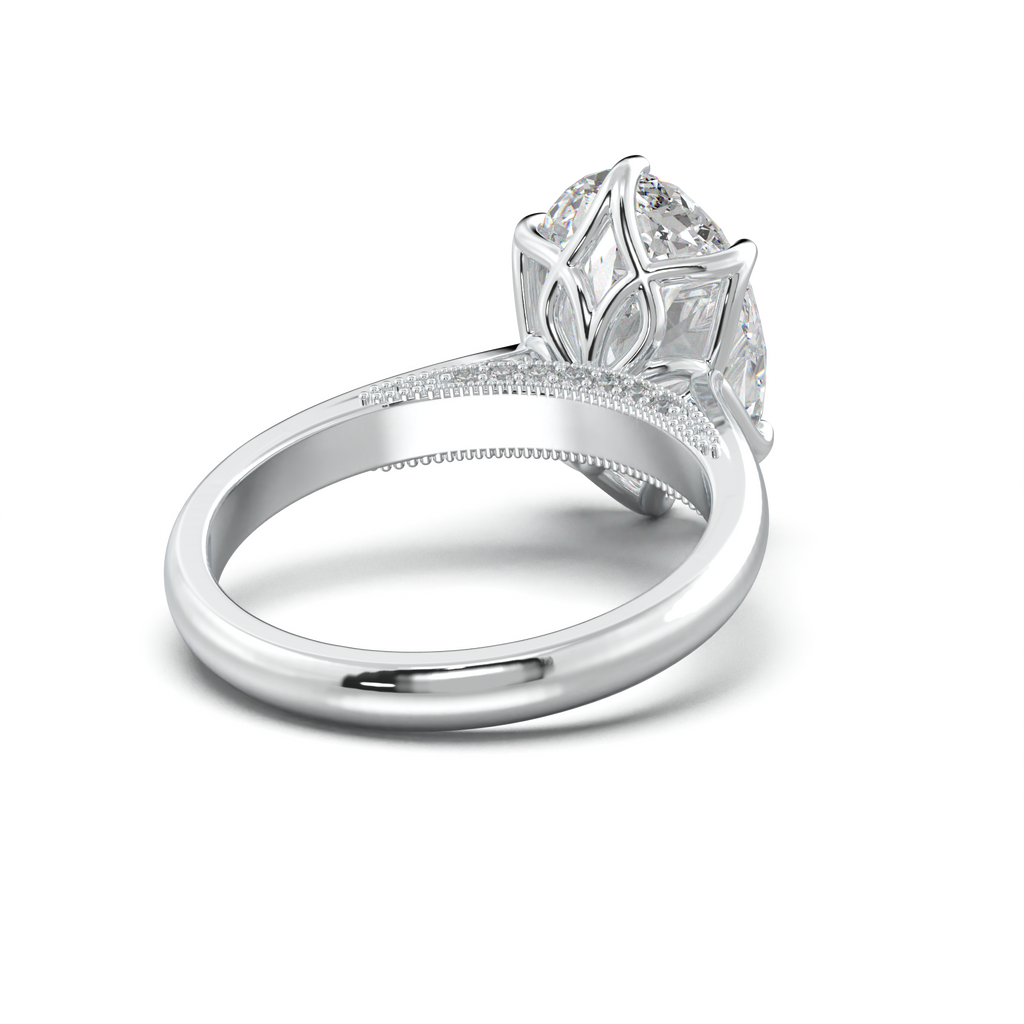 Oval Tulip Setting Hidden bridge Halo Engagement Ring