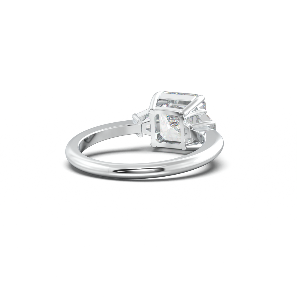 Asscher Baguette Three-Stone Engagement Ring