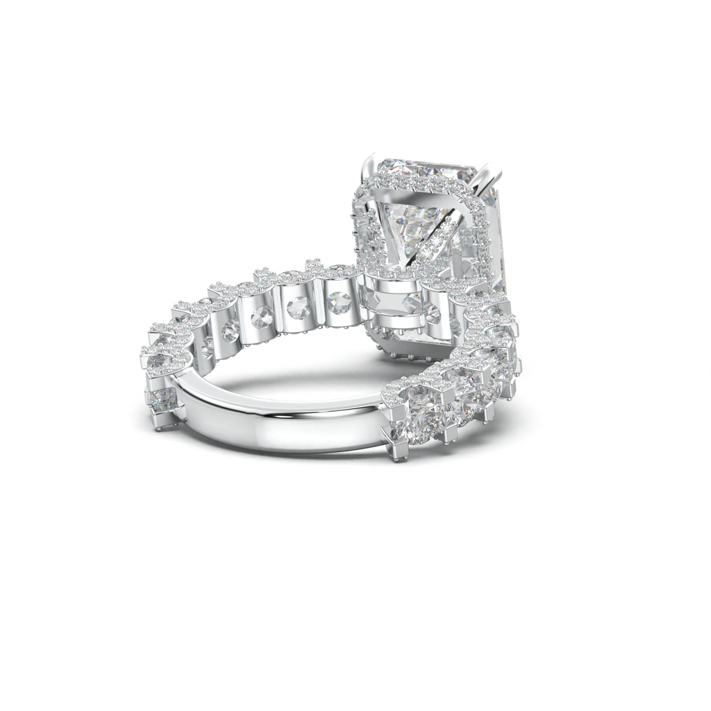 Emerald Diamond Band Engagement Ring