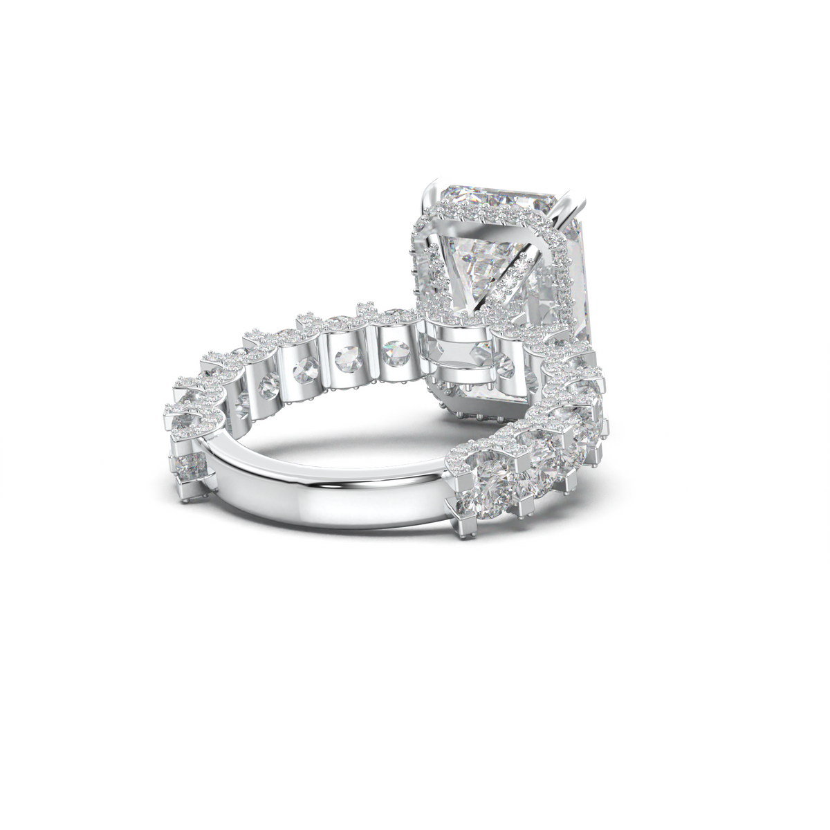 Emerald Diamond Band Engagement Ring