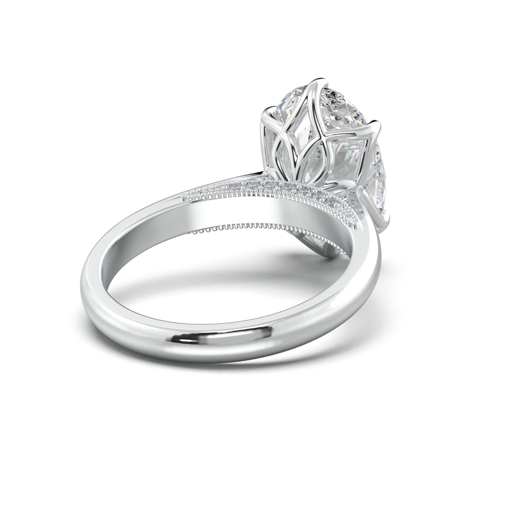 Oval Tulip Setting Hidden bridge Halo Engagement Ring