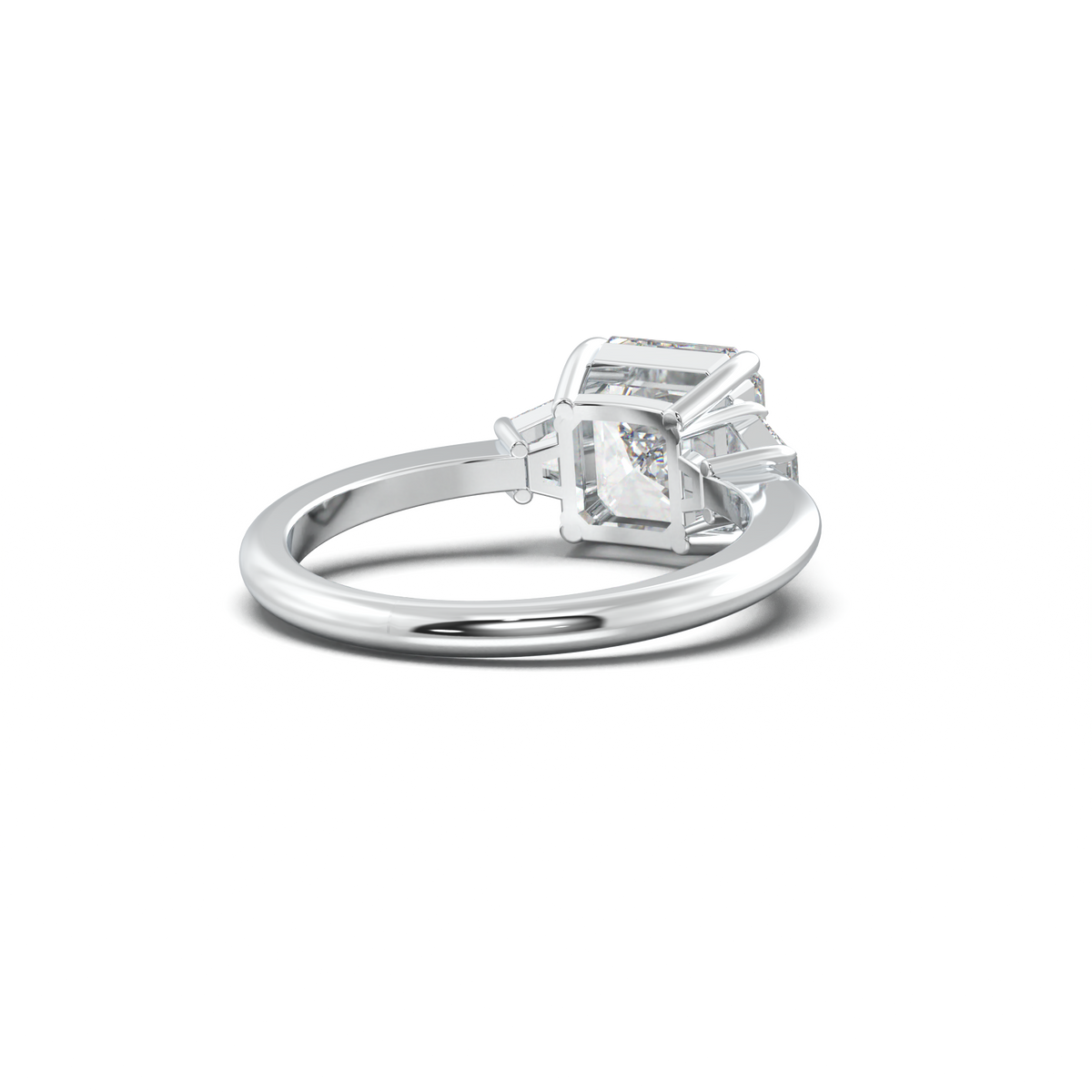 Asscher Baguette Three-Stone Engagement Ring