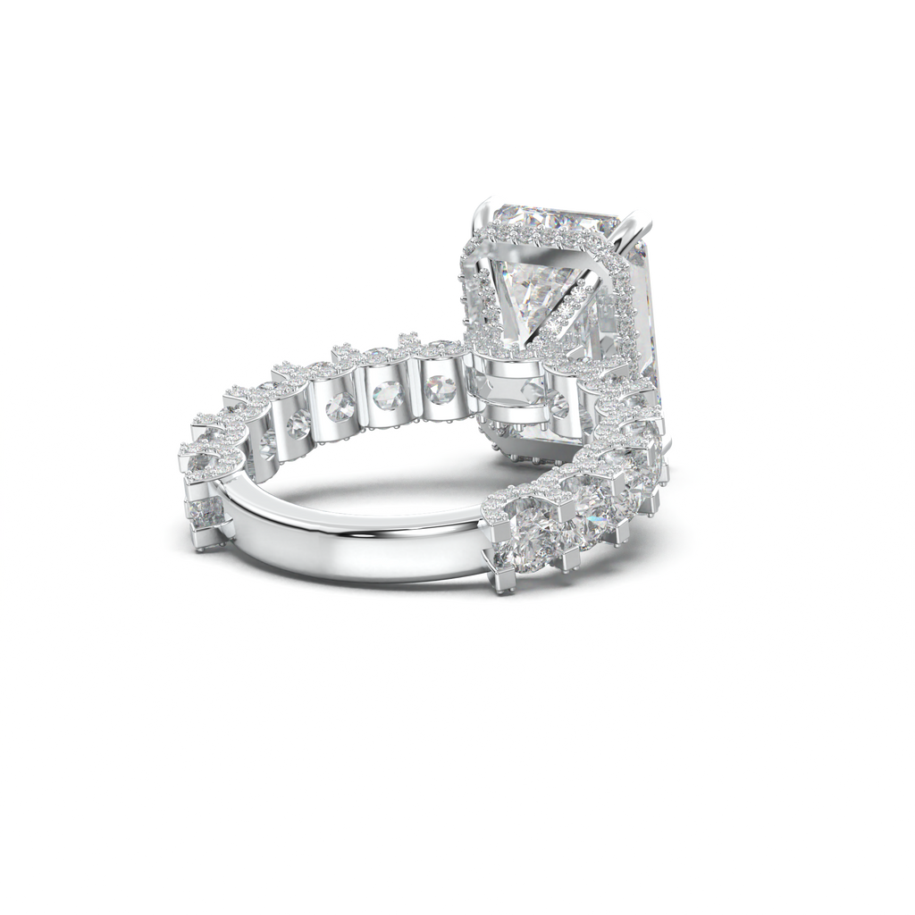 Emerald Diamond Band Engagement Ring