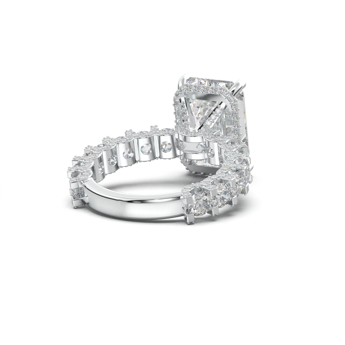 Emerald Diamond Band Engagement Ring
