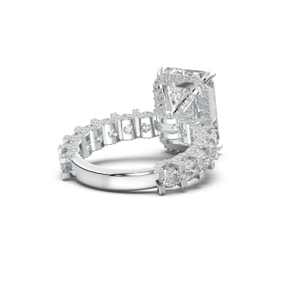 Emerald Diamond Band Engagement Ring