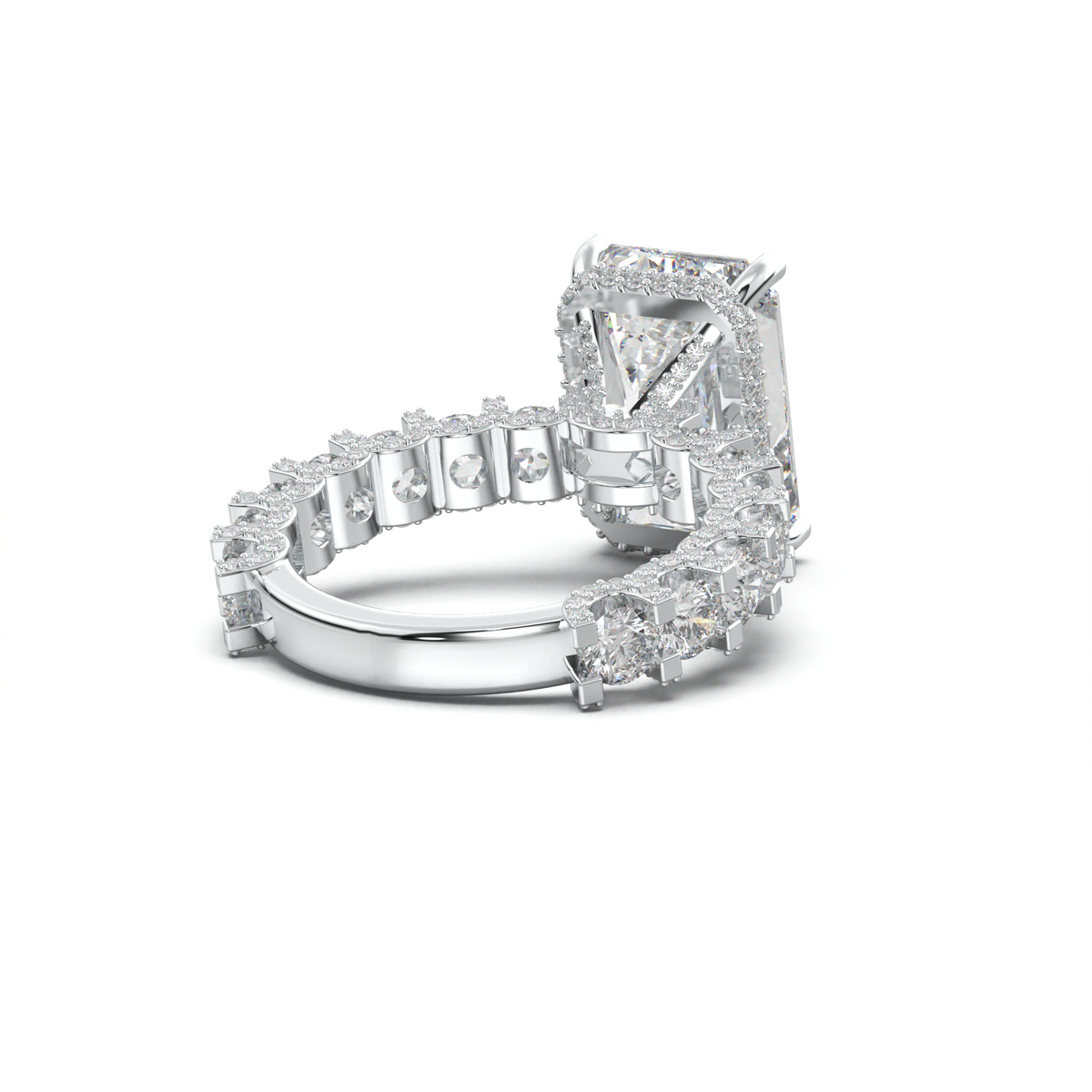 Emerald Diamond Band Engagement Ring