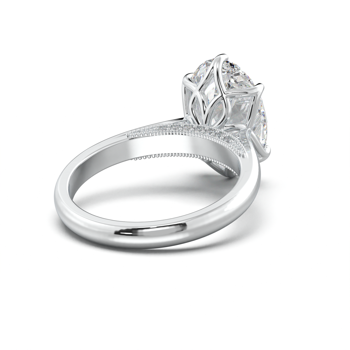 Oval Tulip Setting Hidden bridge Halo Engagement Ring