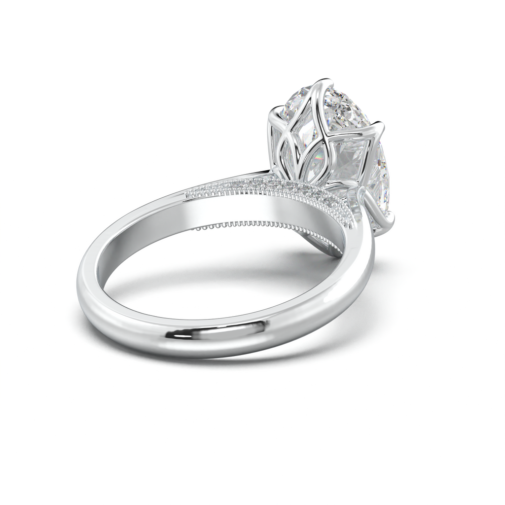 Oval Tulip Setting Hidden bridge Halo Engagement Ring