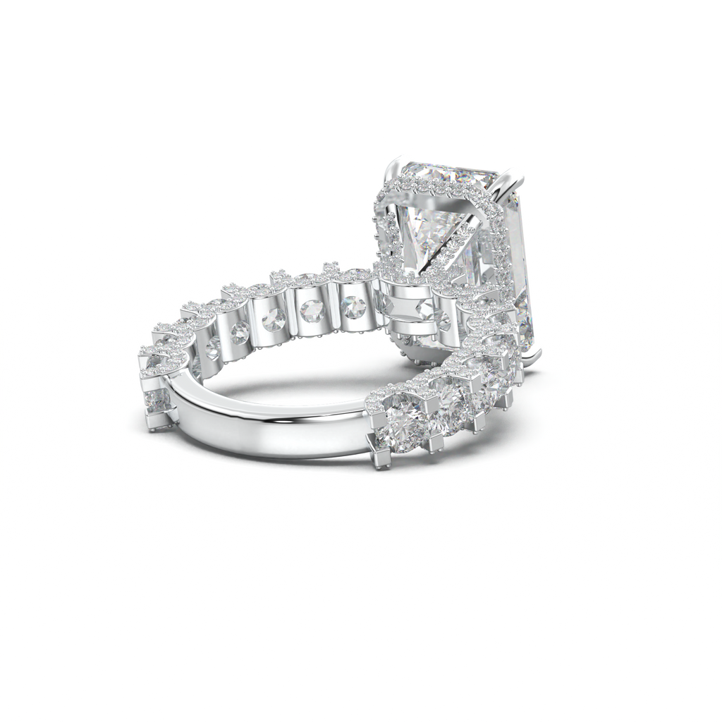 Emerald Diamond Band Engagement Ring