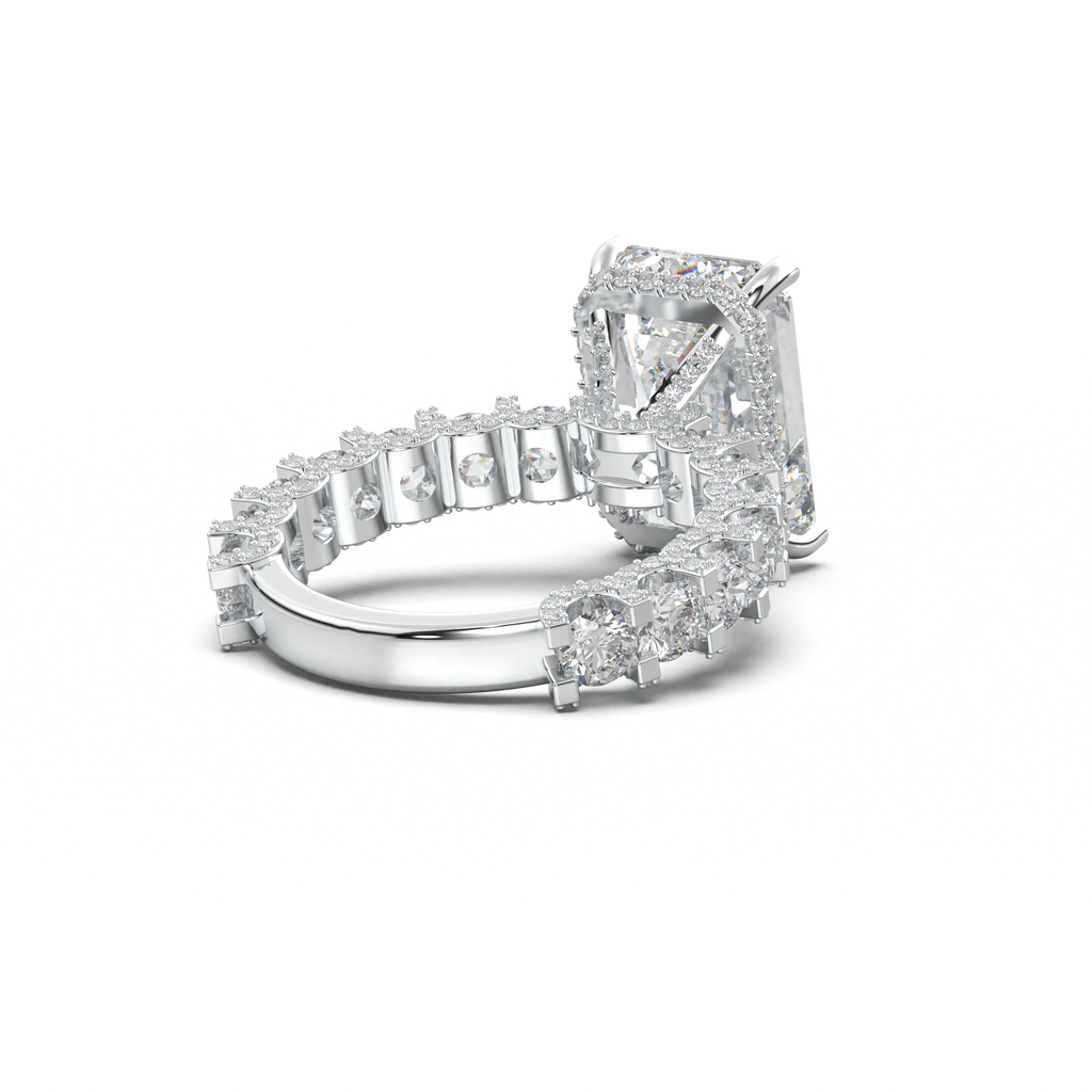 Emerald Diamond Band Engagement Ring