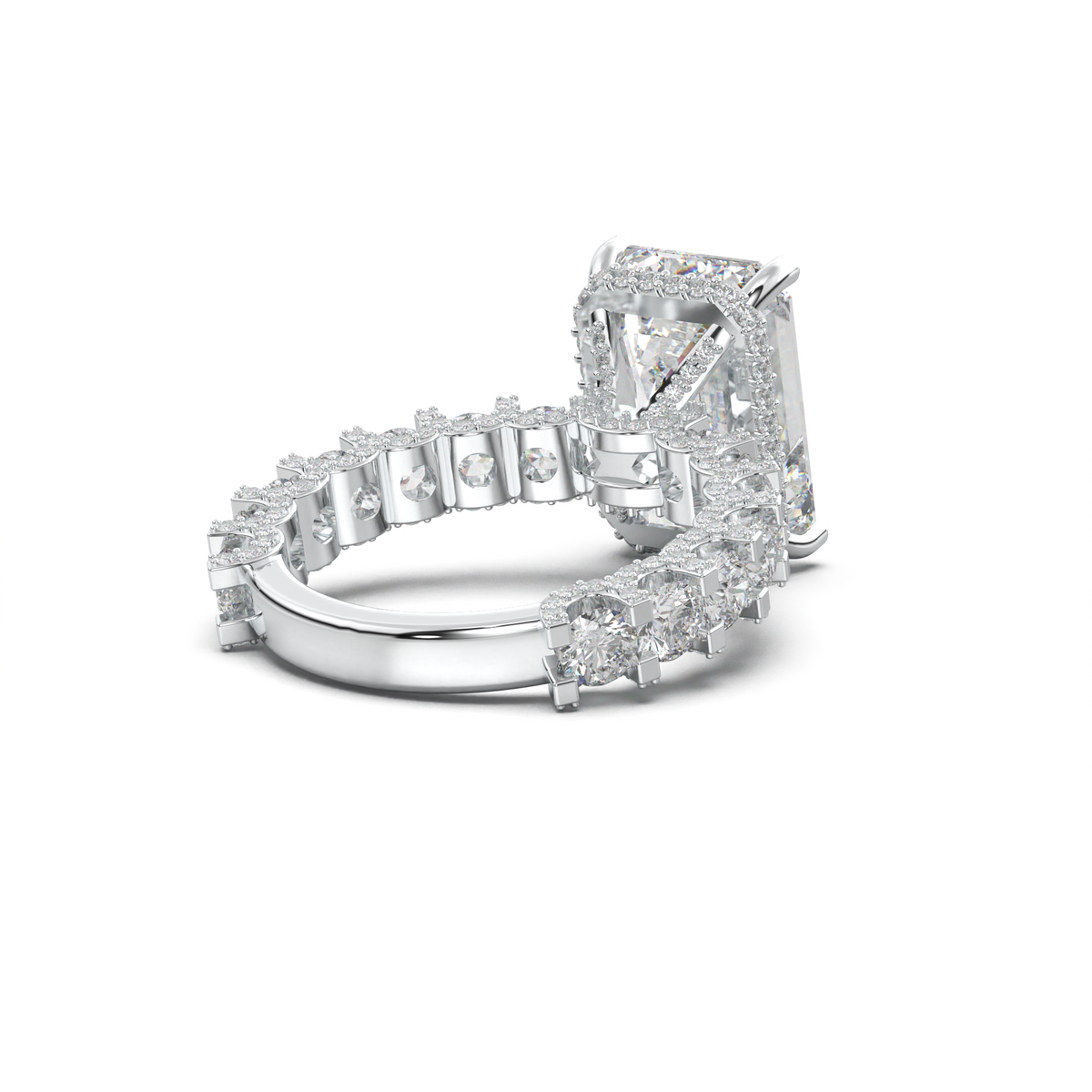 Emerald Diamond Band Engagement Ring