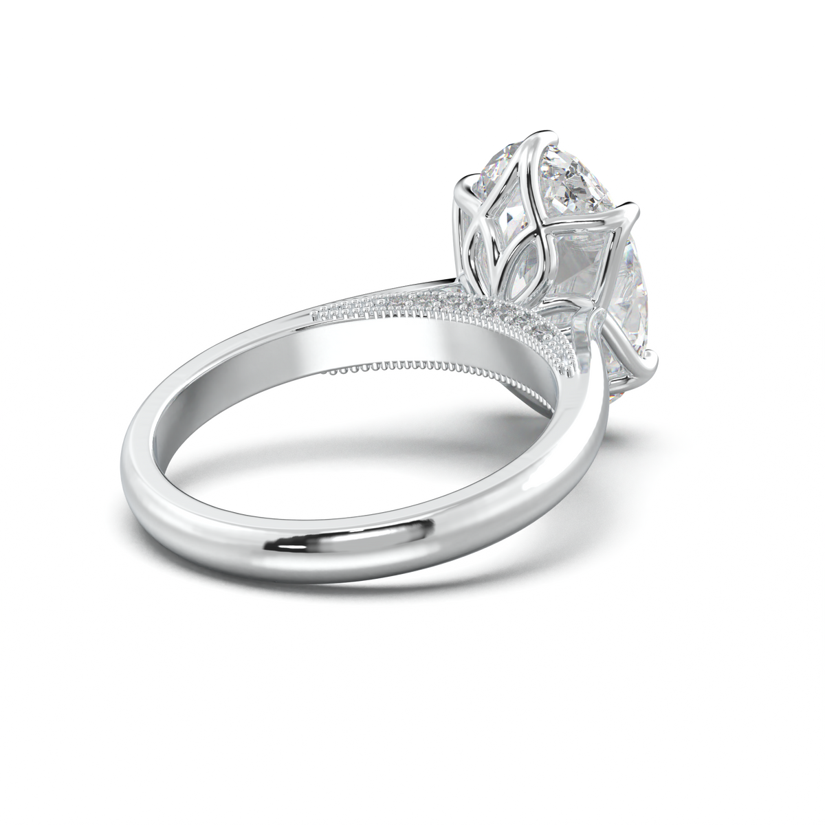 Oval Tulip Setting Hidden bridge Halo Engagement Ring