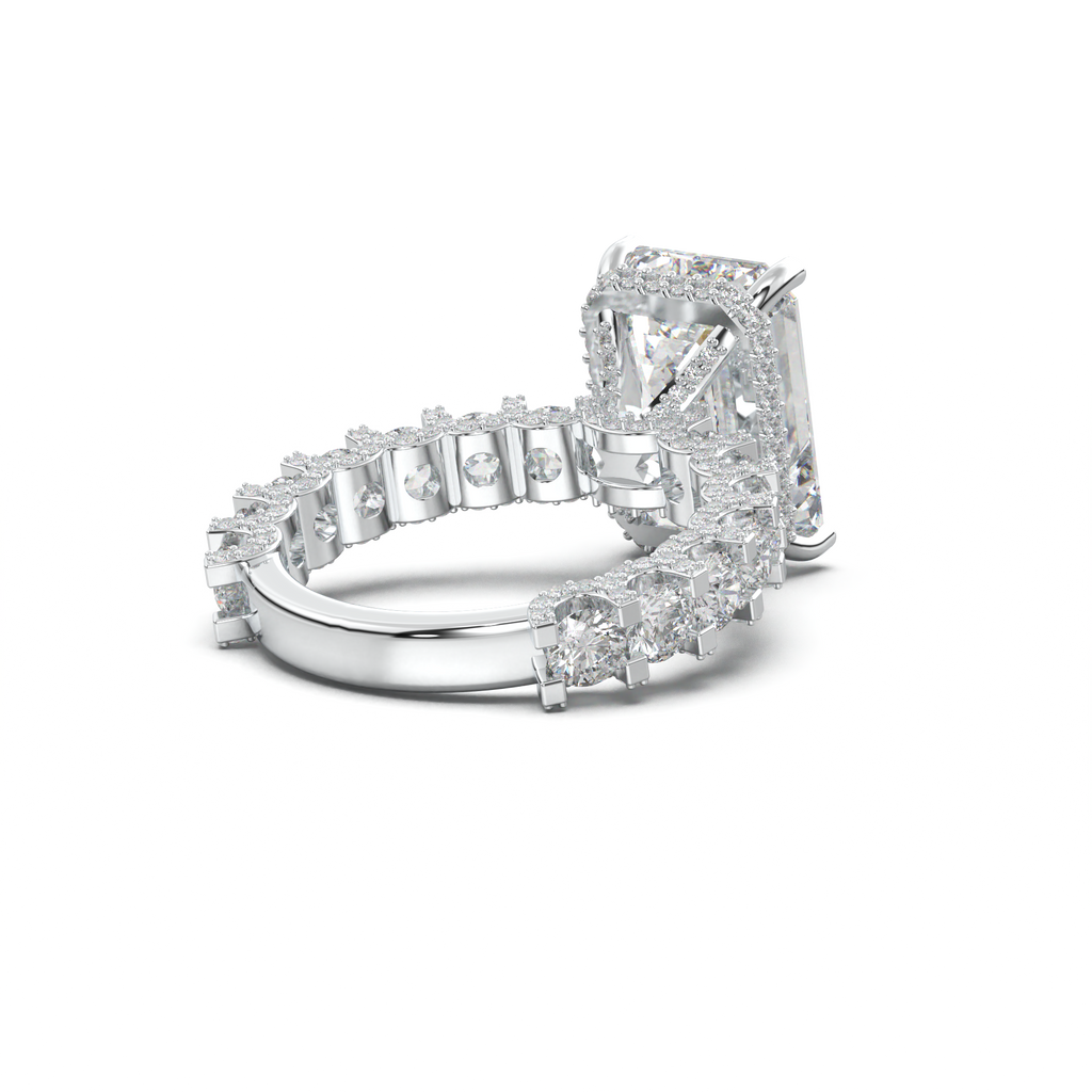Emerald Diamond Band Engagement Ring