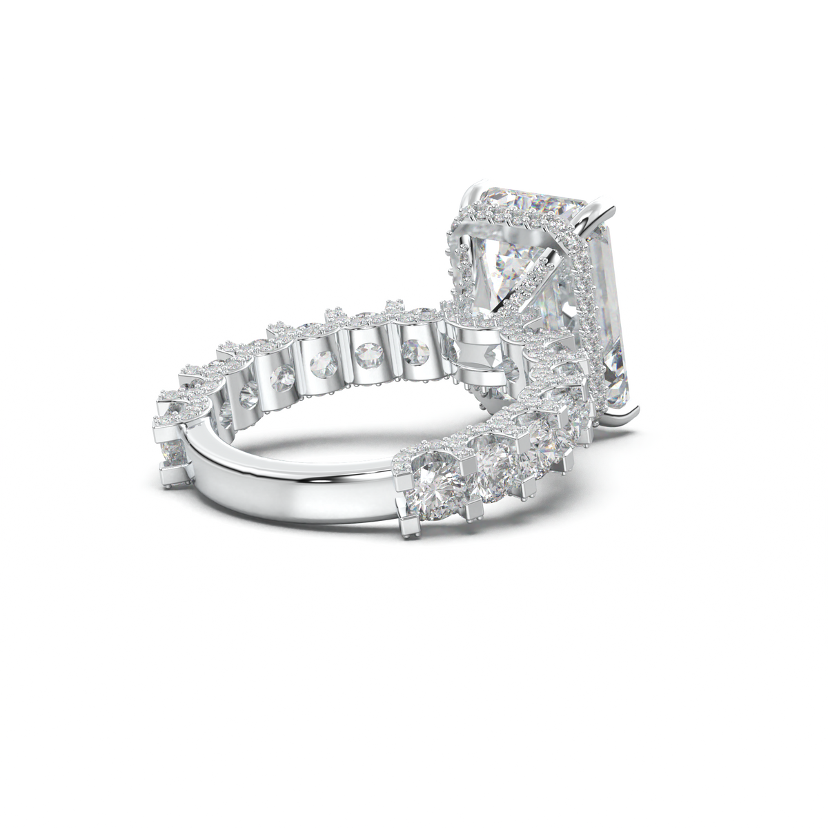 Emerald Diamond Band Engagement Ring