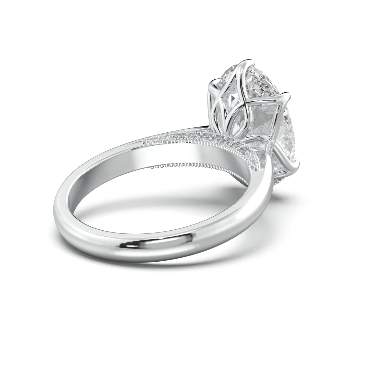 Oval Tulip Setting Hidden bridge Halo Engagement Ring