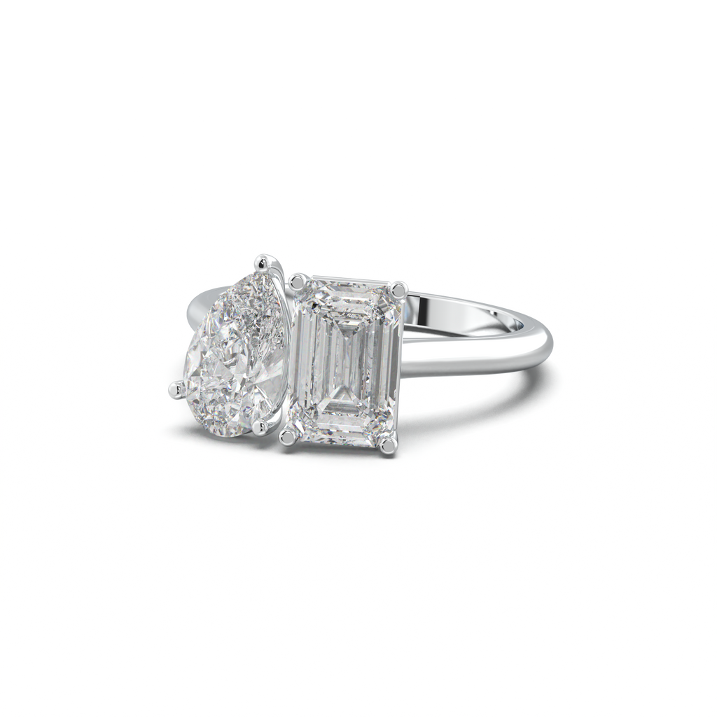 Pear & Emerald Toi et Moi Engagement Ring