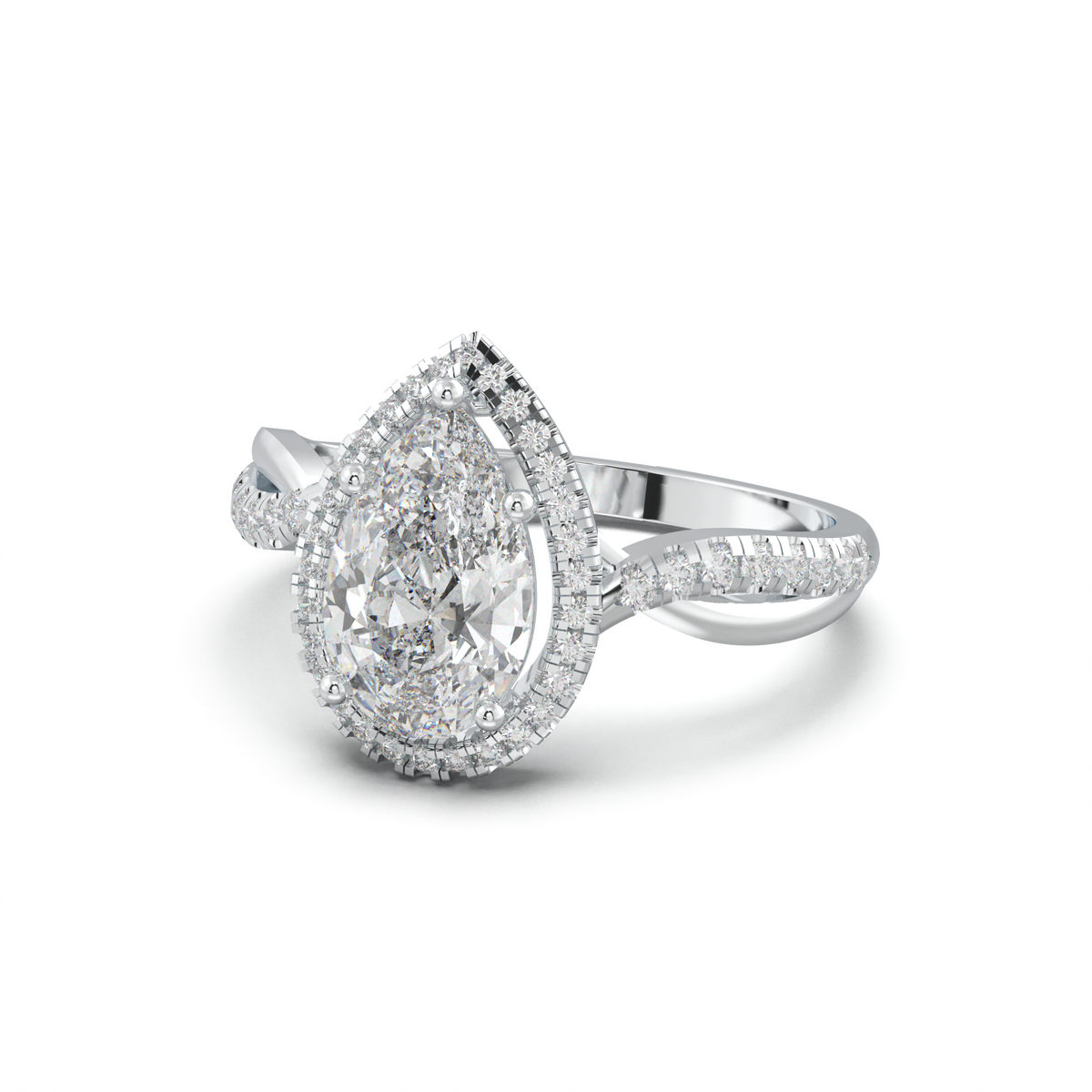Pear Halo Twisted Pavé Engagement Ring