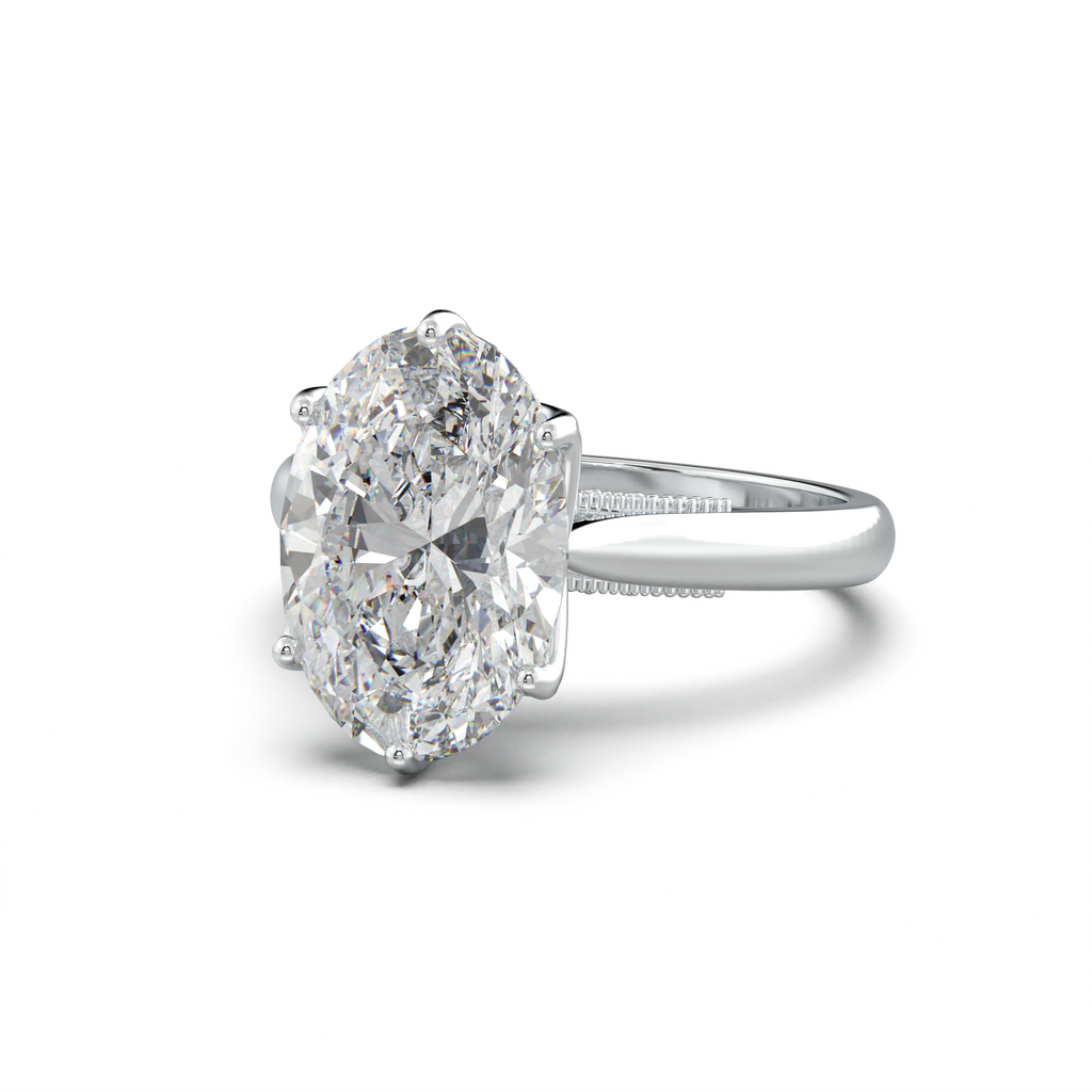 Oval Tulip Setting Hidden bridge Halo Engagement Ring