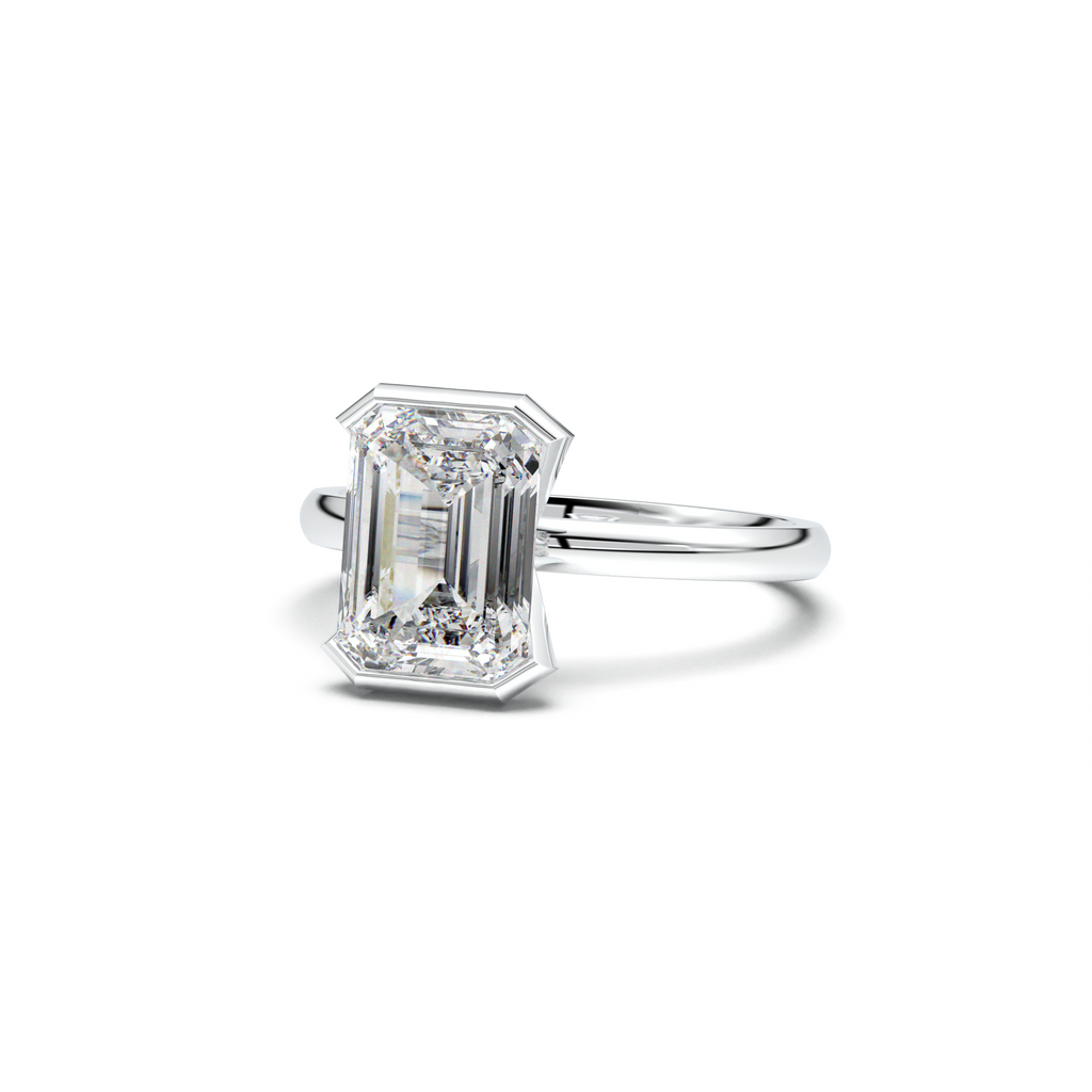 Emerald Cut Half-Bezel Engagement Ring
