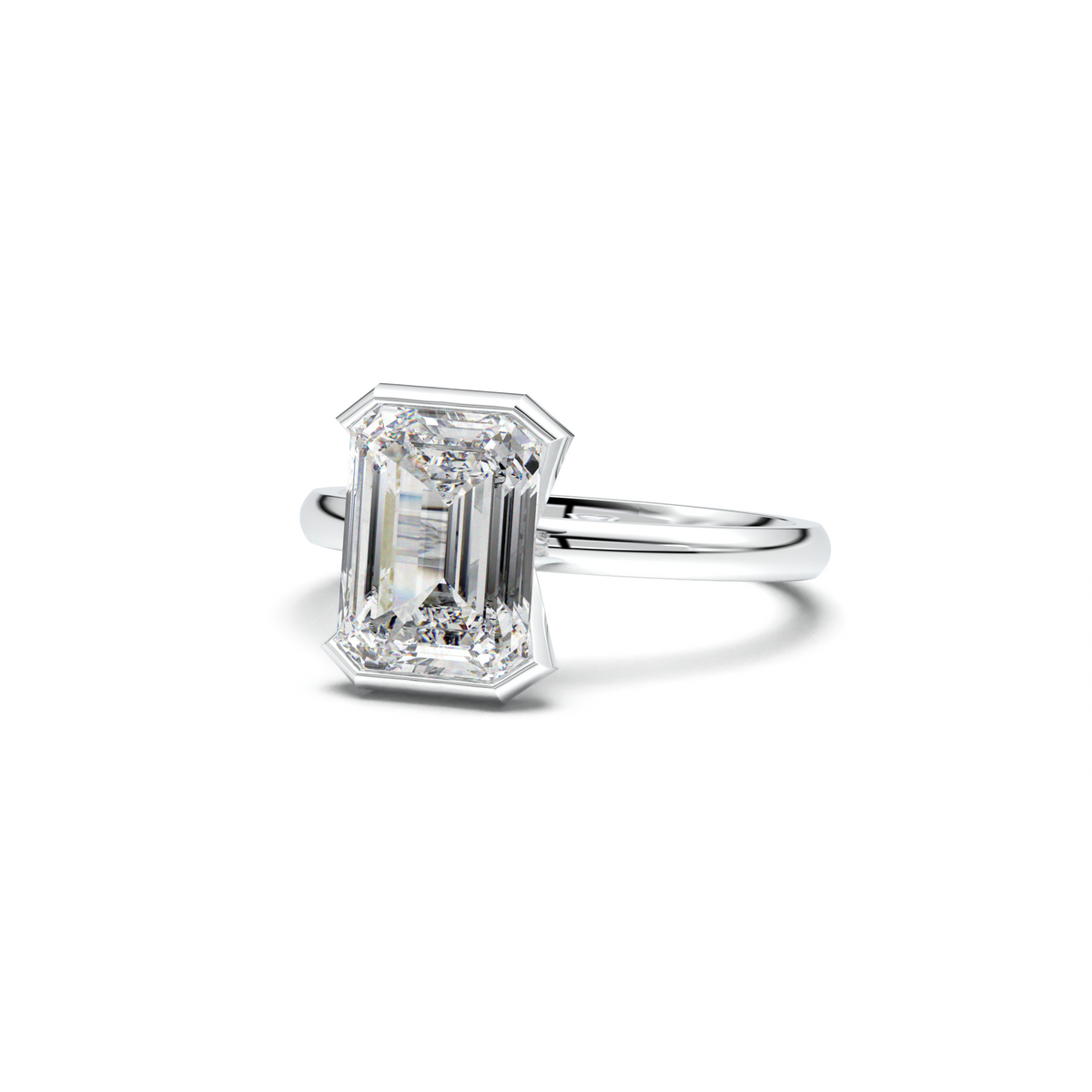 Emerald Cut Half-Bezel Engagement Ring