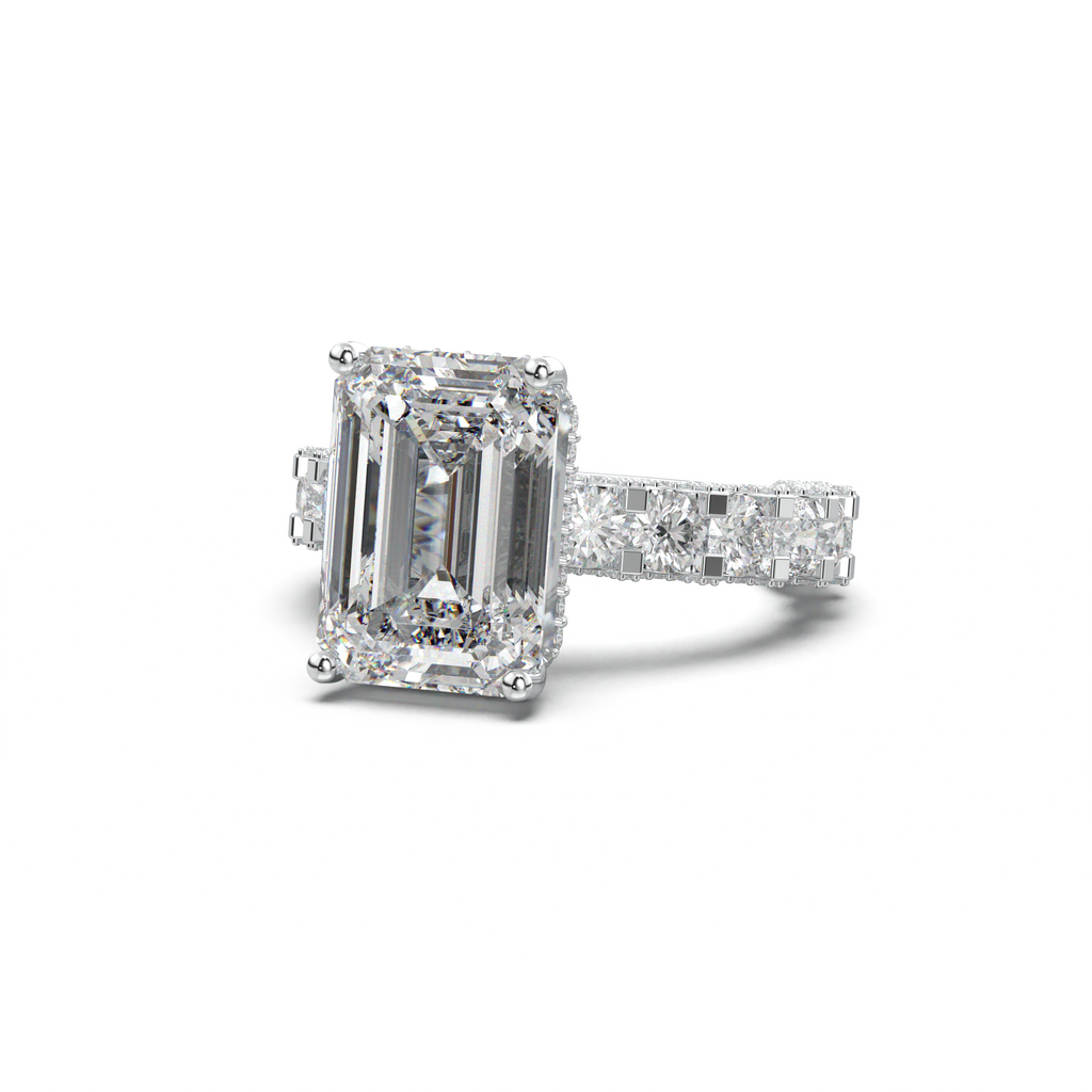 Emerald Diamond Band Engagement Ring