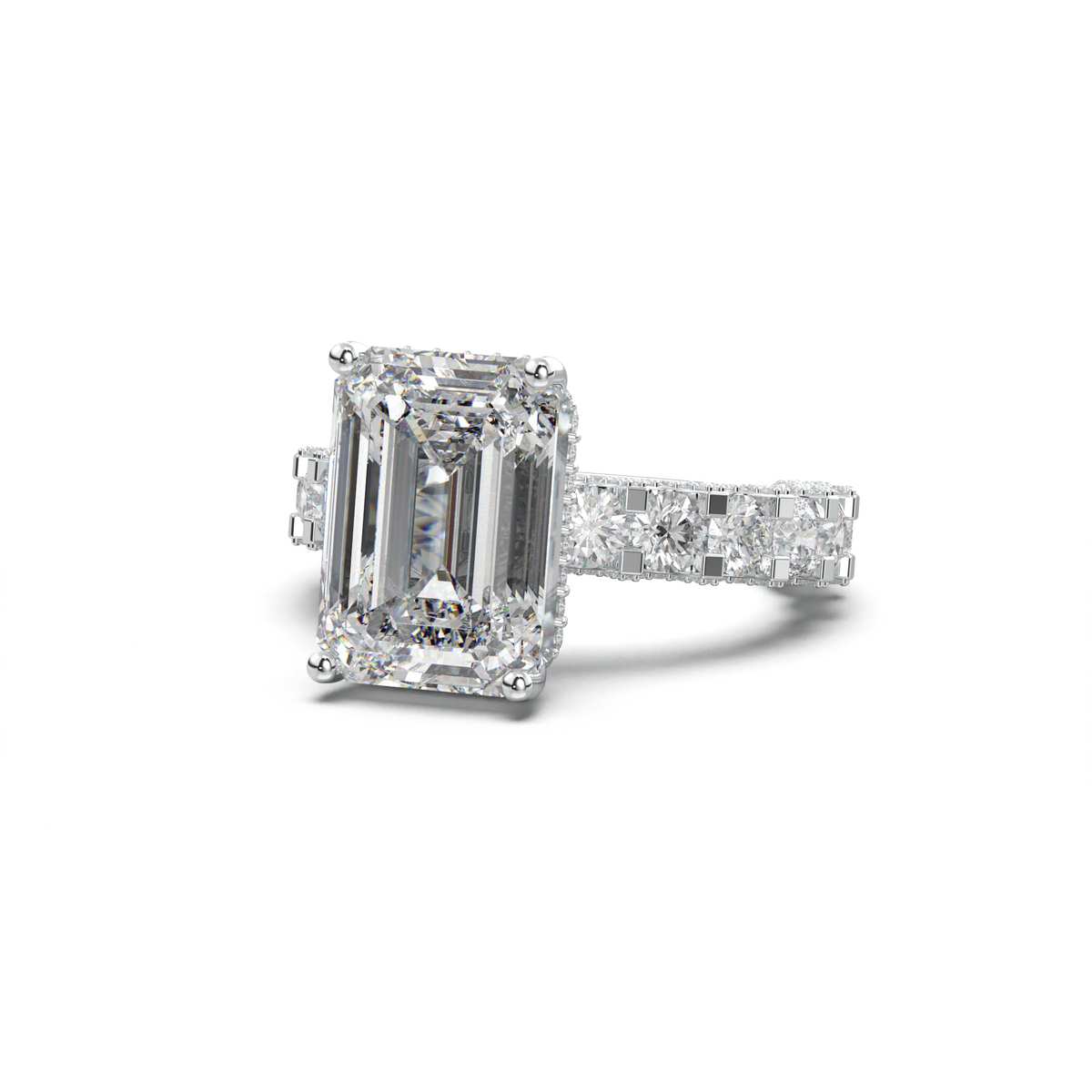 Emerald Diamond Band Engagement Ring