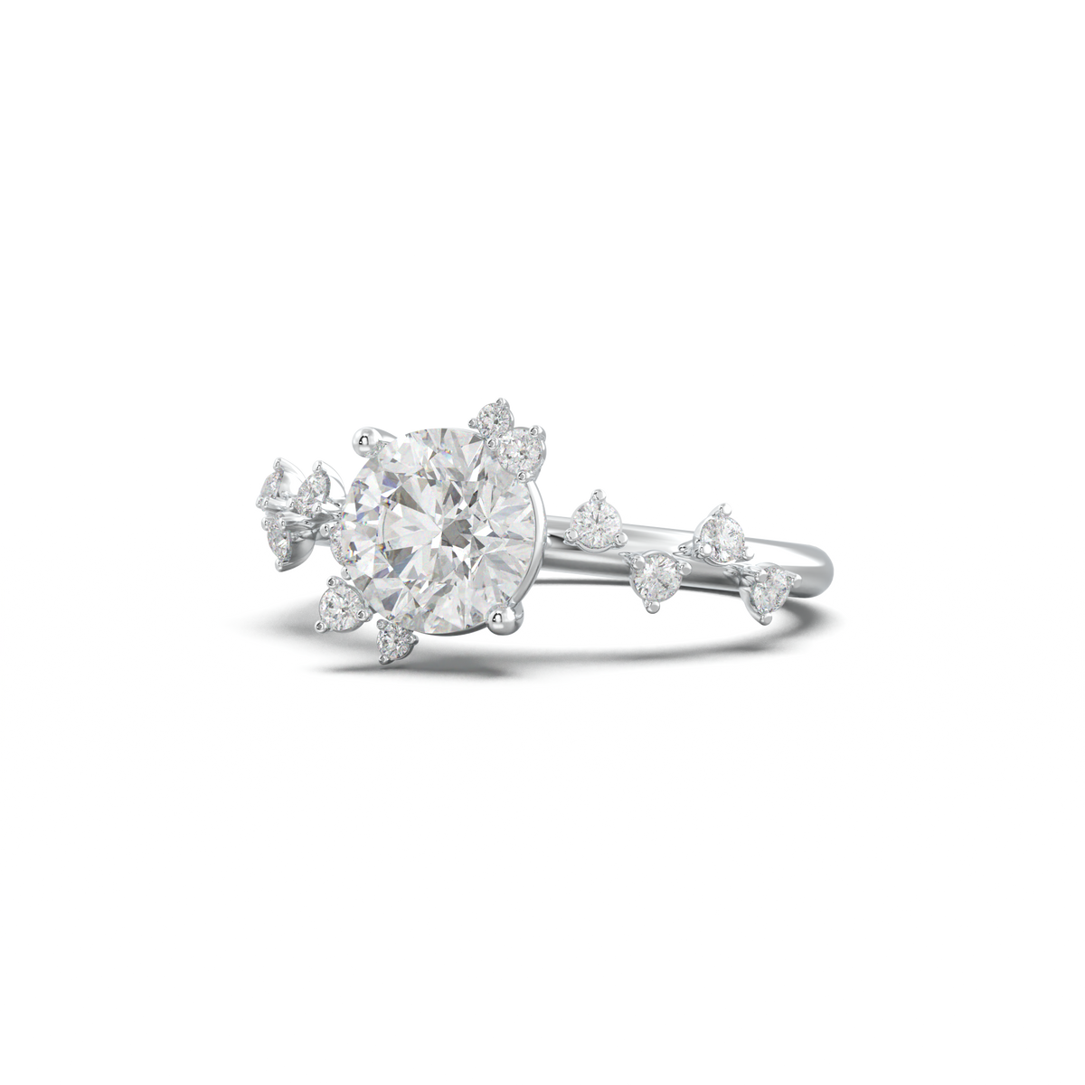 Round Botanical Accent Engagement Ring