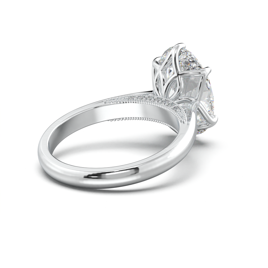 Oval Tulip Setting Hidden bridge Halo Engagement Ring
