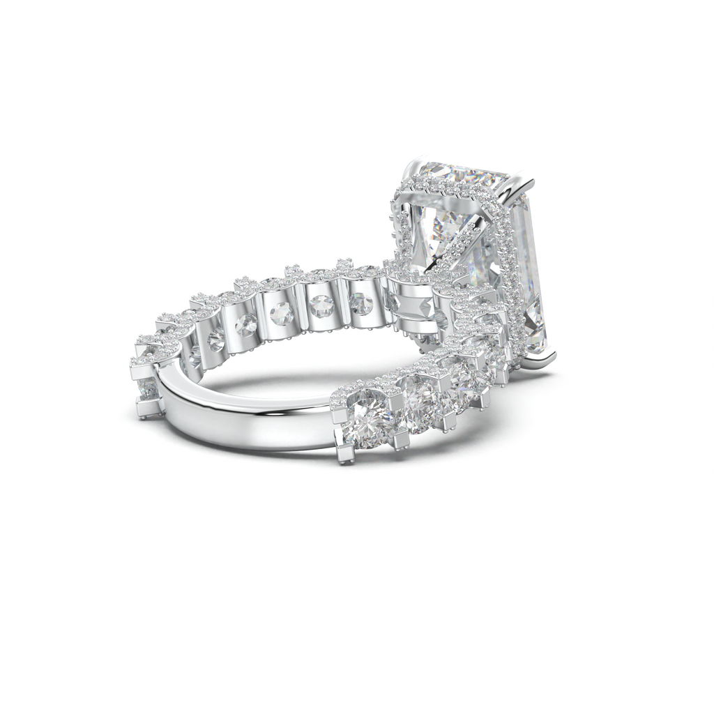 Emerald Diamond Band Engagement Ring