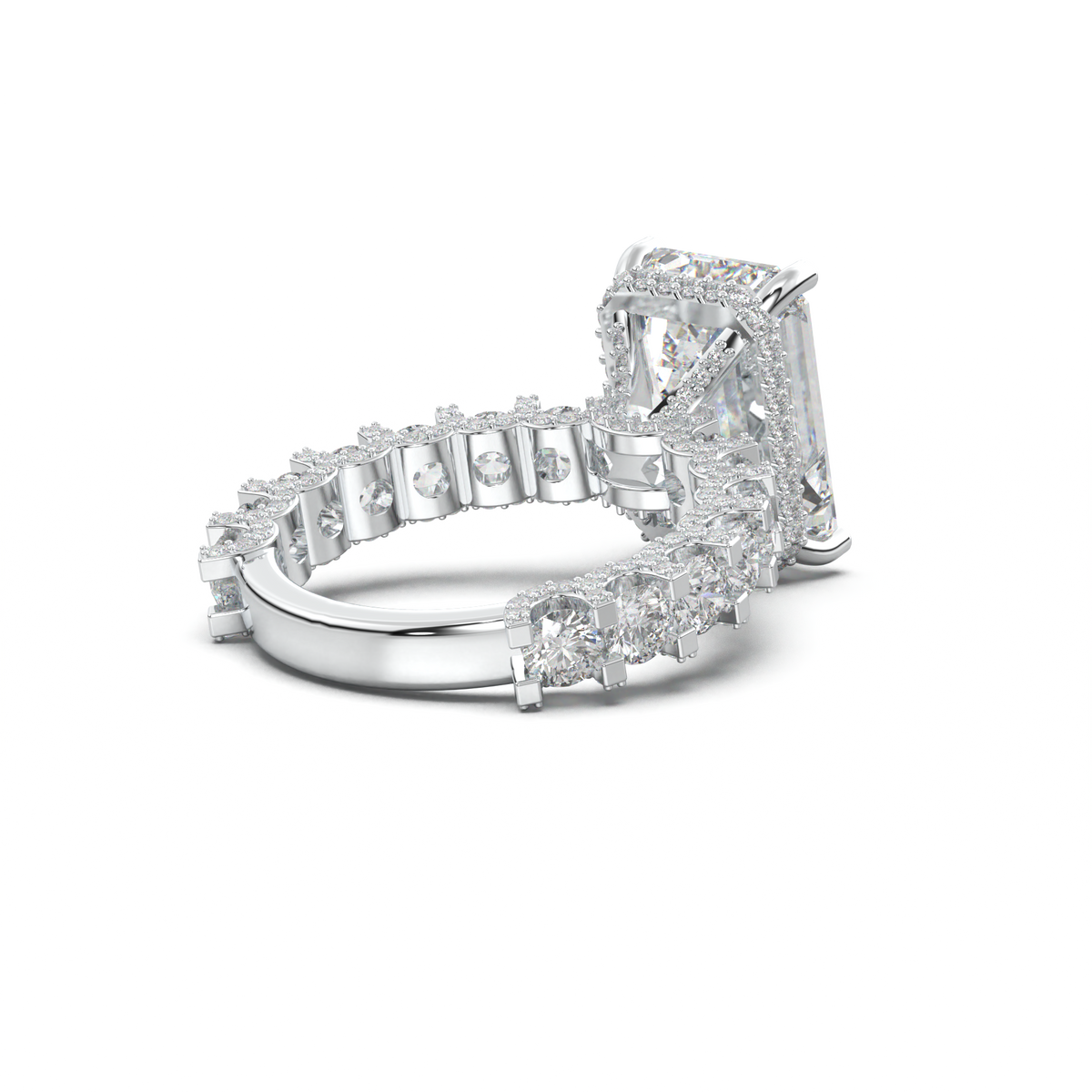 Emerald Diamond Band Engagement Ring