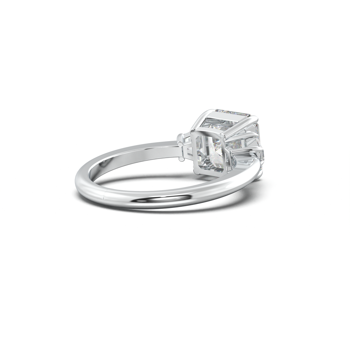 Asscher Baguette Three-Stone Engagement Ring