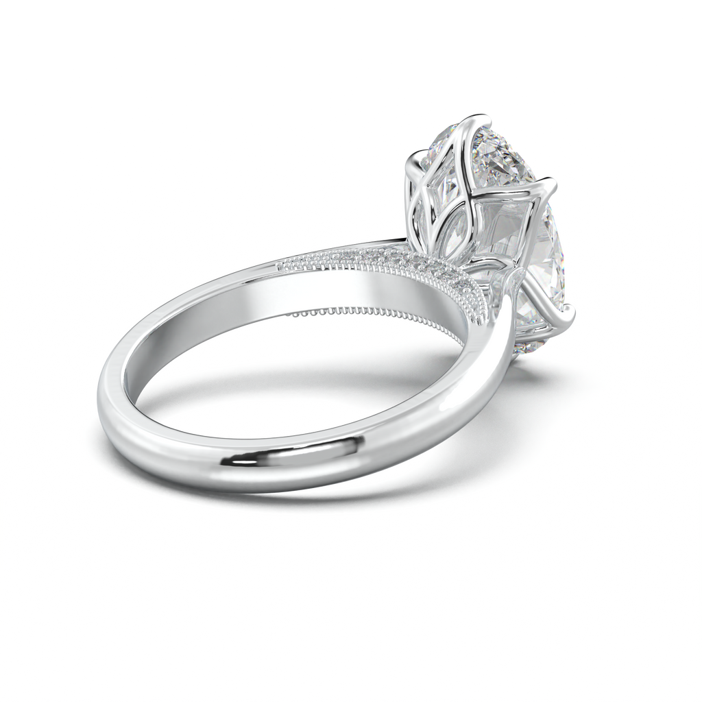 Oval Tulip Setting Hidden bridge Halo Engagement Ring