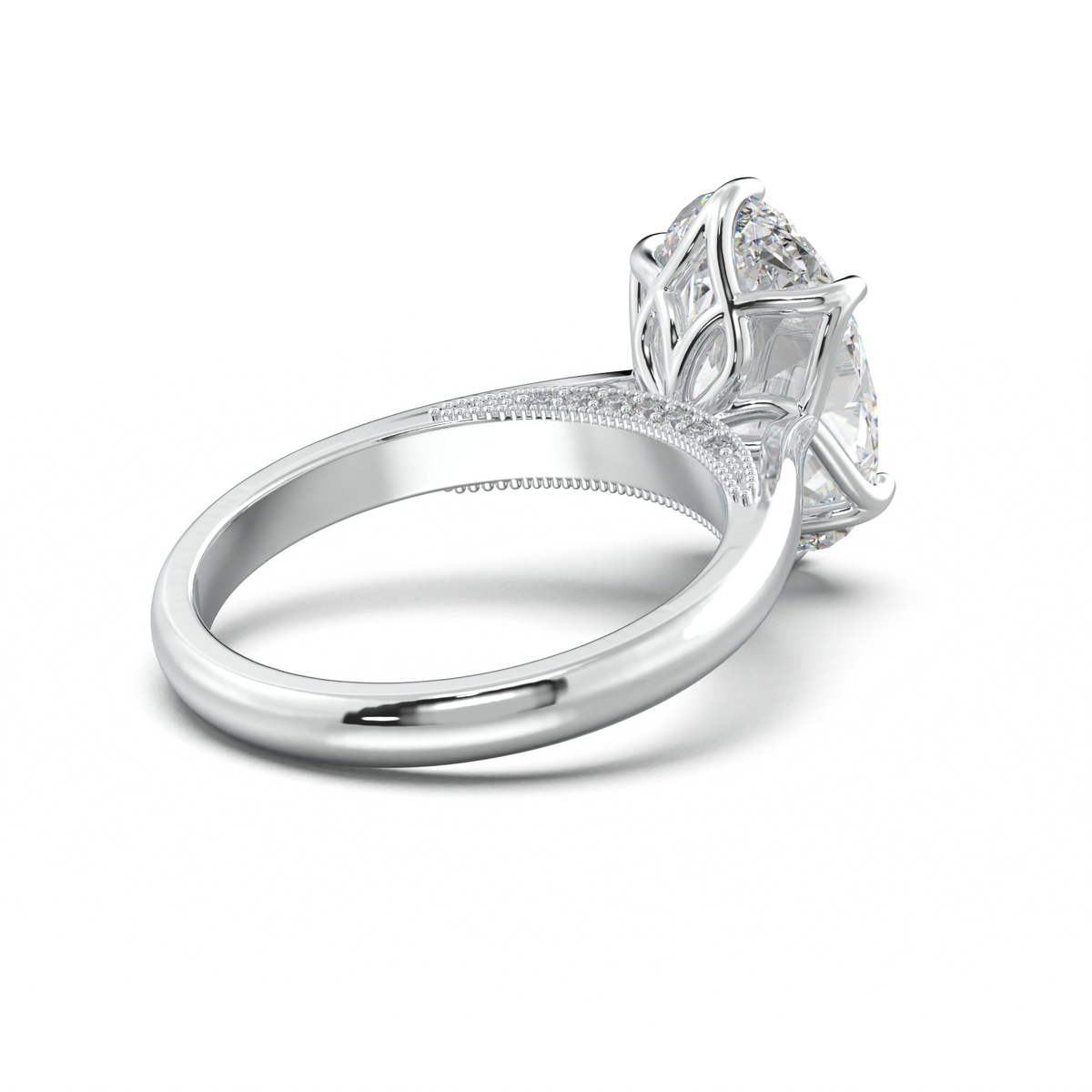 Oval Tulip Setting Hidden bridge Halo Engagement Ring